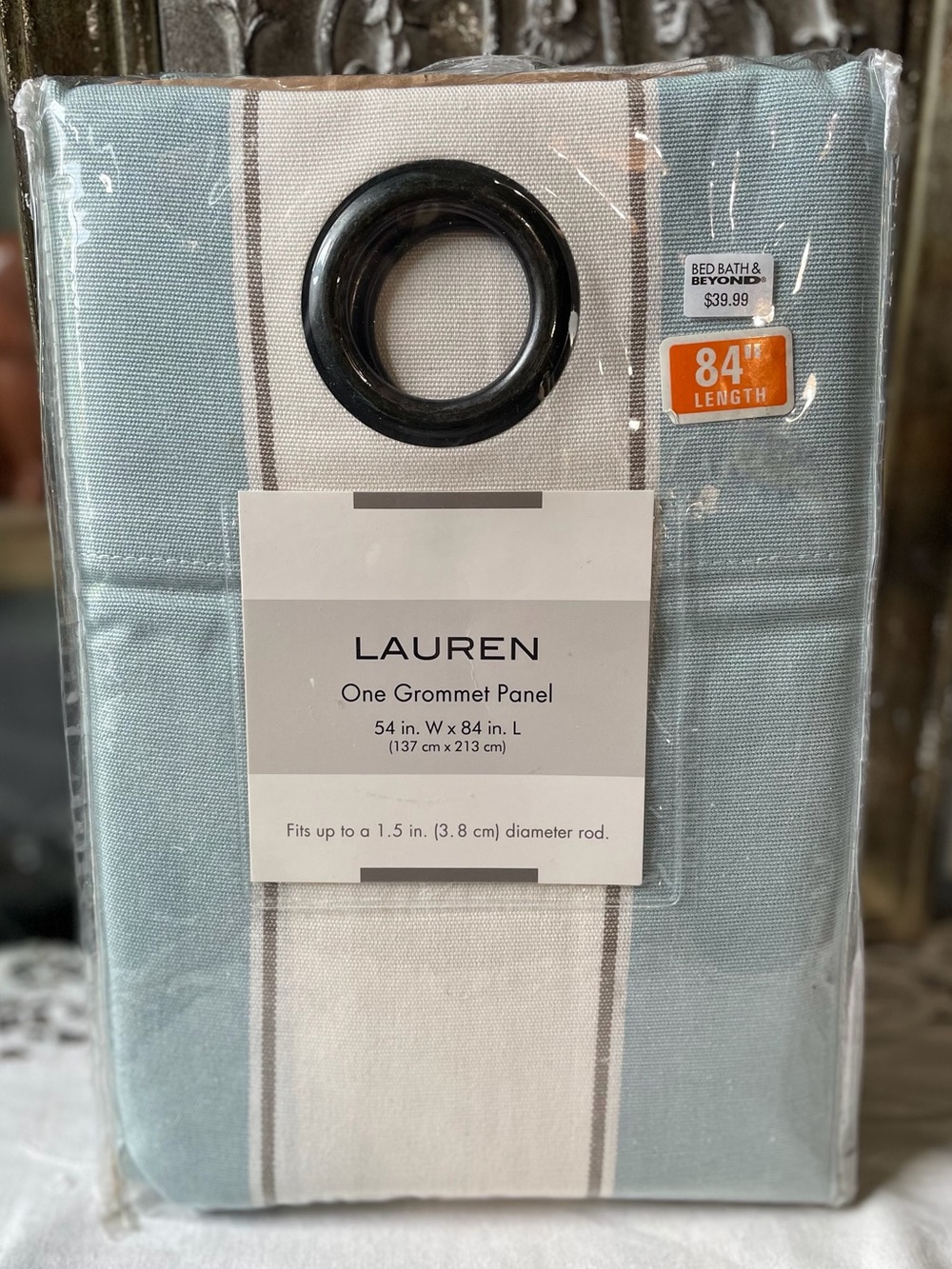 Lauren blue white One Grommet Panel 84” & hardware nwt